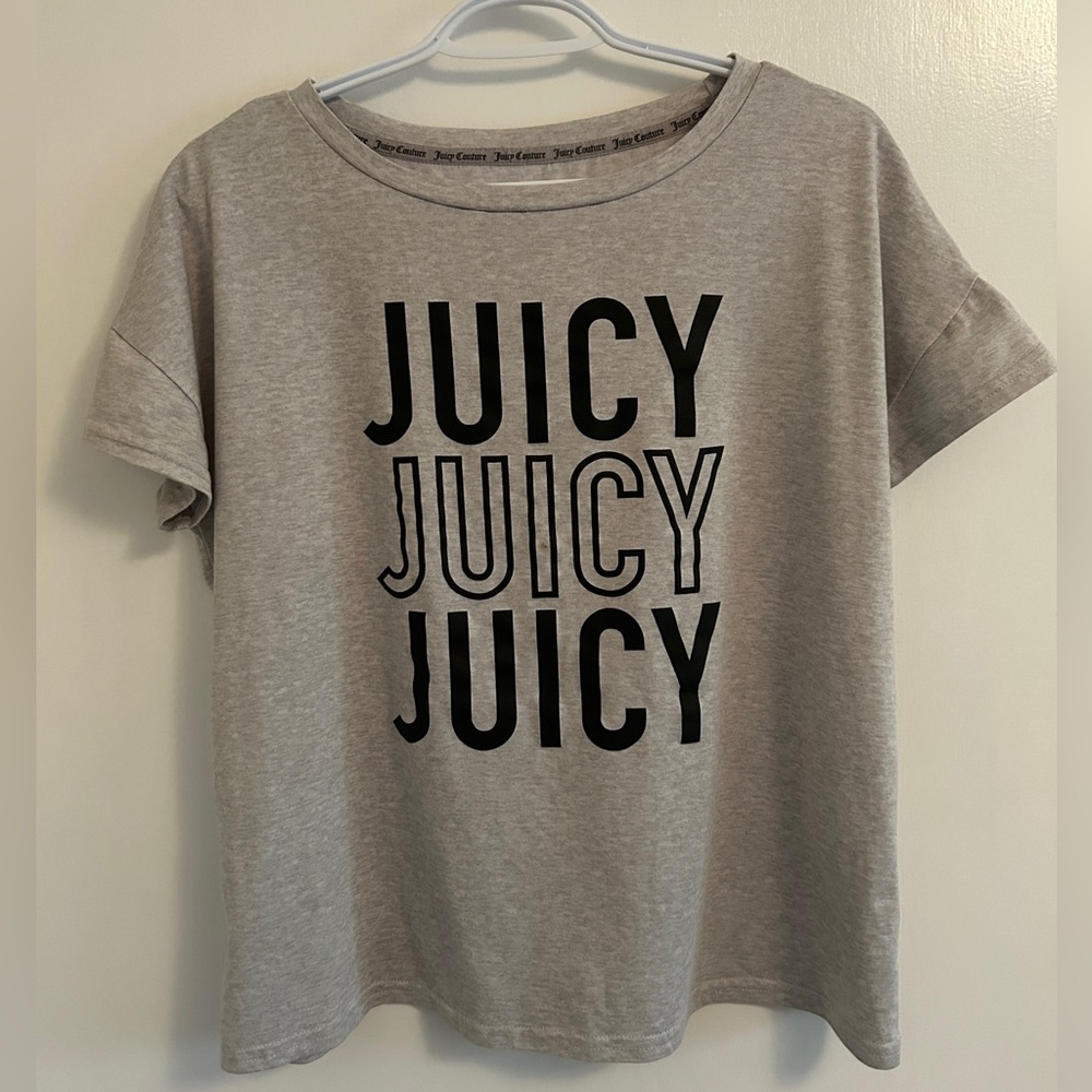 Juicy Couture VGUC grey soft t shirt with “JUICY “ decal, small stain